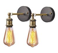 Wmmner 2 Pezzi Lampada da Parete Industriale Vintage Pole Apparecchio Di Illuminazione a Parete E27 Applique da Parete in Legno Lampada da Parete a Gabbia Nera Perfetto per Soggiorno Camera da Letto C