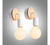 Wmmner 2 Pezzi Lampada da Parete Industriale Vintage Pole Apparecchio Di Illuminazione a Parete E27 Applique da Parete in Legno Lampada da Parete a Gabbia Nera Perfetto per Soggiorno Camera da Letto C
