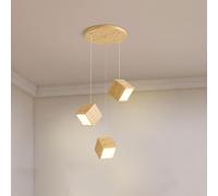 Wmmner 3 Luci Creative Minimalist Square Small Lights Modern Minimalist Imitation Wood Grain Color Metal Lampada a Sospensione in Metallo Luce per Sala da Pranzo Camera da Letto Studio Letto Lampada a