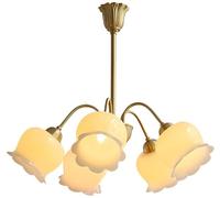 Wmmner 5 Light Brass Flower Exquisite Home Chandelier Sputnik Mid Century Modern Exquisite Home Chandelier For Girls Bedroom Milk Floral Light Farmhouse Ceiling Lamp For Living Ro/5 Luce