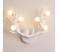 Wmmner 6 Light Antler Lamp Wall Sconce With Frost Acrylic Shade, Modern Retro Nordic Decor Lighting Fixture, Antler Resin Vintage Indoor Art Wall Sconces For Bedroom Bedside Living Room 18W/Colore Bia
