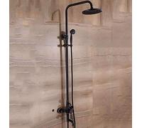 Wmmner Antiquariatoe Set Di Valvole Doccia in Ottone e Nero Miscelatore a Cascata a Parete Europeo Retrò da 8 Pollici per Doccia da Bagno Calda Eda Elegante Design Rotondo Perfetto per i Bagni Moderni
