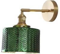Wmmner Applique da Bagno Singola con Vetro Verde, Lampada Rustica in Stile Country con Cavo Fisso, Lampada da Camera da Letto Regolabile in Oro per Soggiorno e Comodino