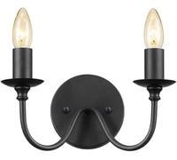Wmmner Applique da Esterno Nera con 2 Luci Applique a Candela Lampada da Parete Rustica in Stile Country Moderna Industriale