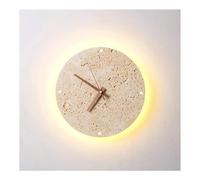 Wmmner Applique da Parete a Forma Di Clockwork Led Wall Conce Lampada da Parete Moderna Rotonda in Travertino Giallo Wabi Sabi Lampada da Parete da Comodino in Pietra Naturale con Lancetta Dell'Orolog