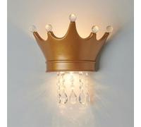 Wmmner Applique da Parete con Cavo Fisso per Camera da Ragazza, Lampade in Cristallo Dorato con Corona, Moderne e Divertenti, per Camera da Letto, Nursery e Soggiorno