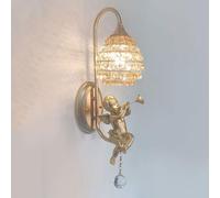 Wmmner Applique da Parete in Oro Cristallo Angelo Stile Country Francese con Gabbia in Vetro Ambra Lampada da Bagno Mid Century per Camera da Letto Bambina Soggiorno in Stile Rustico
