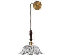 Wmmner Applique da Parete in Ottone Antico con Fiori e Legno, Metà Del Secolo, Vetro Soffiato Trasparente, Lampada da Appendere in Stile Rustico per Camera da Letto, Soggiorno o Camera da Letto./a