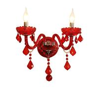 Wmmner Applique da Parete Luci Lampada da Parete in Vetro Di Cristallo Rosso Illuminazione Lampade da Comodino per Camera da Letto a 5 Luci Lampada a Doppio Livello Creative Deco con Paralume/Nessun P