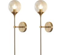 Wmmner Applique da Parete Moderne Di Metà Secoloset Di 2 Lampade da Parete a Globo in Vetro Ambrato con Lampada da Parete Industriale in Oro a Braccio Lungo Compatibile con il Corridoio Delle Scale De