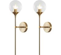 Wmmner Applique da Parete Moderne Di Metà Secoloset Di 2 Lampade da Parete a Globo in Vetro Ambrato con Lampada da Parete Industriale in Oro a Braccio Lungo Compatibile con il Corridoio Delle Scale De