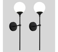 Wmmner Applique da Parete Moderne Di Metà Secoloset Di 2 Lampade da Parete a Globo in Vetro Ambrato con Lampada da Parete Industriale in Oro a Braccio Lungo Compatibile con il Corridoio Delle Scale De