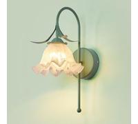 Wmmner Applique da Parete Verde Fiore Bianco Nordico Moderno con Lampada Francese in Stile Country con Collo D'Oca per Camera da Letto, Soggiorno, Sala da Pranzo in Stile Rustico e Bagno
