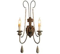 Wmmner Applique in Stile Country Francese in Legno Invecchiato Bianco a 2 Luci Rustico in Stile Rustico per Camera da Letto, Bagno e Soggiorno/Marrone/2 Luci