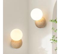 Wmmner Applique in Vetro Latte, Set Di Due Lampade in Pietra Naturale per Interni in Stile Rustico, Lampada in Marmo Della Metà Del Secolo con Cablaggio Fisso per Camera da Letto, Soggiorno e Bagno