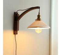 Wmmner Applique per Camera da Letto, Lampada da Parete con Braccio in Legno e Paralume in Ceramica Bianca, Lampada Rustica in Stile Country Lampade da Lettura da Parete in Noce per Soggiorno