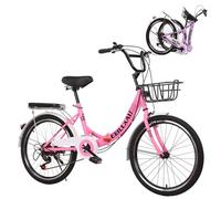 Wmmner Bicicletta Pieghevole, Altabicicletta Pieghevole Leggera in Acciaio Al Carbonio Regolabile in Altezza, 7 Velocità, Mountain Bike Premium Retrò per Donne Adulte Uomini (Rosa, 20 In)