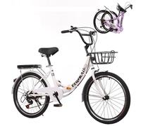 Wmmner Bicicletta Pieghevole, Bicicletta Pieghevole Leggera in Acciaio ad Alto Tenore Di Carbonio in Altezza Regolabile, 7 Velocità, Premiummountain Bikes Retro per Donne Adulte (Bianco, 20 In)