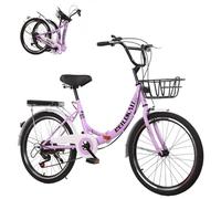 Wmmner Bicicletta Pieghevole, Bicicletta Pieghevole Leggera in Acciaio ad Alto Tenore Di Carbonio in Altezza Regolabile, 7 Velocità, Mountain Bike Premium Retrò per Donne Adulte (Viola, 26 In)