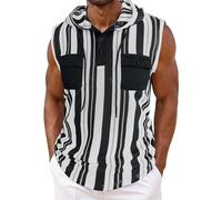 Wmmner Canotte da Uomo Felpe Senza Maniche T-Shirt con Doppie Tasche T-Shirt con Cappuccio a Righe a Costine T-Shirt con Bottoni e Cappuccio T-Shirt Testurizzata/Bianco/M