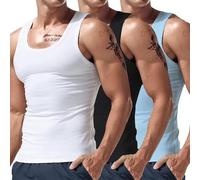 Wmmner Confezione da 3 Canotte da Uomo, Magliette Senza Maniche, Magliette Compressive, Magliette Slim Fit per Bodybuilding, Magliette Estive, Magliette Intime in Cotone/3 Pezzi 5/S