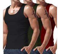 Wmmner Confezione da 3 Canotte da Uomo, Magliette Senza Maniche, Magliette Compressive, Magliette Slim Fit per Bodybuilding, Magliette Estive, Magliette Intime in Cotone/3 Pezzi 11/S