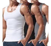 Wmmner Confezione da 3 Canotte da Uomo, Magliette Senza Maniche, Magliette Compressive, Magliette Slim Fit per Bodybuilding, Magliette Estive, Magliette Intime in Cotone/3 Pezzi 2/Xx