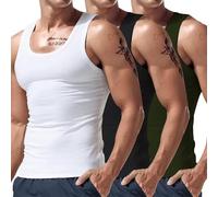 Wmmner Confezione da 3 Canotte da Uomo, Magliette Senza Maniche, Magliette Compressive, Magliette Slim Fit per Bodybuilding, Magliette Estive, Magliette Intime in Cotone/3 Pezzi 3/M