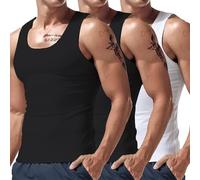 Wmmner Confezione da 3 Canotte da Uomo, Magliette Senza Maniche, Magliette Compressive, Magliette Slim Fit per Bodybuilding, Magliette Estive, Magliette Intime in Cotone/3 Pezzi 15/3Xl