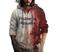 Wmmner Costumi Di Halloween per Uomo Felpe con Cappuccio Insanguinate "Problem Solved" in Cotone e Lino con 1/4 Di Bottoni e Maniche Lunghe/Felpe con Cappuccio Halloween Red4 da Uomo/M