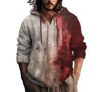 Wmmner Costumi Di Halloween per Uomo Felpe con Cappuccio Insanguinate "Problem Solved" in Cotone e Lino con 1/4 Di Bottoni e Maniche Lunghe/Felpe con Cappuccio Halloween Red3 per Uomo/L