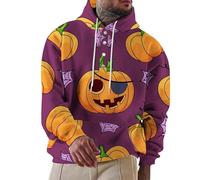 Wmmner Costumi Di Halloween per Uomo Felpe con Cappuccio Jack O' Lantern Magliette con Faccia Di Zucca e Tasca Felpa con Cappuccio e Bottoni a 1/4/Felpe con Cappuccio Halloween Viola da Uomo/L