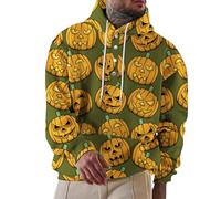Wmmner Costumi Di Halloween per Uomo Felpe con Cappuccio Jack O' Lantern Magliette con Faccia Di Zucca e Tasca Felpa con Cappuccio e Bottoni a 1/4/Felpe con Cappuccio Halloween Verdi da Uomo/L