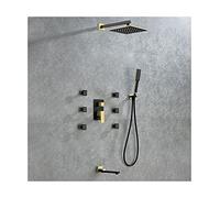 Wmmner Doccia da 10 Pollici con Soffione Doccia a Pioggia, Set Combinato Doccia Set Di Rubinetti Doccia a Parete Set Combinato per Miscelatore a Pioggia a Maniglia Singola con Doccia a Mano, Jet/Oro /
