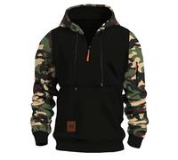Wmmner Felpa con Cappuccio da Uomo Quarter Zip Camo Sleeves Contrasto Zipper Draw Stlong Sleeve Fashion Athletic Workout Fit Hooed Sweatshirts Felpa Casual/Verde/M