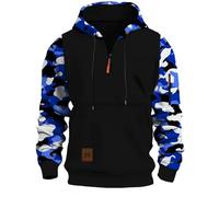 Wmmner Felpa con Cappuccio da Uomo Quarter Zip Camo Sleeves Contrasto Zipper Draw Stlong Sleeve Fashion Athletic Workout Fit Hooed Sweatshirts Felpa Casual/Blu/M