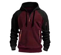 Wmmner Felpa con Cappuccio da Uomo Quarter Zip Maniche a Contrasto Personalizzate Fit Loose Fit Pocket Autunno e Inverno Manica Lunga Uscire Vacanze Sport Attivi Felpe Comode/Vino/Taglia Xxl