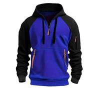 Wmmner Felpa con Cappuccio da Uomo Quarter Zip Maniche a Contrasto Personalizzate Fit Loose Fit Pocket Autunno e Inverno Manica Lunga Uscire Vacanze Sport Attivi Felpe Comode/Blu/L