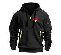 Wmmner Felpe con Cappuccio da Uomo con Zip a 1/4, Bandiera Tedesca e Cuore, Maglia Cargo Tattica, Tasche, Maniche Lunghe, Pullover/Felpa con Cappuccio e Zip Corta da Uomo Nera/M