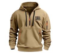 Wmmner Felpe con Cappuccio da Uomo con Zip a 1/4, Bandierannica, con Tasche, Maniche Lunghe, Cargo, Tattiche, Pullover/Felpa con Cappuccio e Zip Corta da Uomo Color Cachi/M
