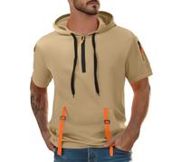 Wmmner Felpe con Cappuccio da Uomo con Zip a 1/4, Maniche Corte, Cappuccio, Tasche e Magliette con Zip a 1/4, Felpe a Tinta Unita/Felpa con Cappuccio e Zip Corta da Uomo Color Cachi/Xl