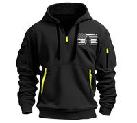 Wmmner Felpe con Cappuccio da Uomo con Zip a 1/4, Tasche, Stile Militare Tattico, Maglie a Maniche Lunghe con Bandiera Degli Stati Uniti/Felpa con Cappuccio e Zip Corta da Uomo Nera/Xl