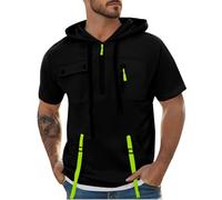 Wmmner Felpe con Cappuccio da Uomo con Zip a un Quarto, Maniche Corte, Tasche Multiple, Magliette Cargo Tattiche, Maglie a Tinta Unita/Felpa con Cappuccio e Zip a un Quarto Nera da Uomo/Xxl