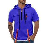 Wmmner Felpe con Cappuccio da Uomo con Zip a un Quarto, Maniche Corte, Tasche Multiple, Magliette Cargo Tattiche, Maglie a Tinta Unita/Felpa con Cappuccio Blu da Uomo con Zip a un Quarto/Xxl