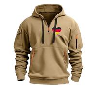 Wmmner Felpe con Cappuccio da Uomo con Zip a un Quarto, Stampa Bandiera Tedesca con Cuore, Felpa Cargo Tattica con Cappuccio e Tasche, Maglioni/Felpa con Cappuccio e Zip Corta da Uomo Color Cachi/M