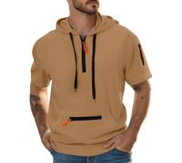 Wmmner Felpe con Cappuccio da Uomo con Zip a un Quarto, Tattiche con Tasche, Magliette Cargo, Maglie a Tinta Unita a Maniche Corte, Felpe/Felpa con Cappuccio e Zip Corta da Uomo Color Cachi/Xx