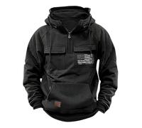 Wmmner Felpe con Cappuccio da Uomo con Zip a un Quarto Vintage Bandiera Usa Patriottiche Felpe Tattiche Retrò con Cappuccio e Tasche Multiple/Felpa con Cappuccio e Zip Corta da Uomo Nera/Xx
