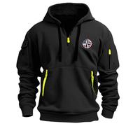 Wmmner Felpe con Cappuccio e Zip a 1/4 da Uomo con Bandiera Americana e Tasche Multiple, Maglie Militari Tattiche, Maglie a Maniche Lunghe/Felpa con Cappuccio e Zip Corta da Uomo Nera/Xxl