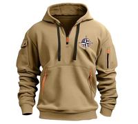 Wmmner Felpe con Cappuccio e Zip a 1/4 da Uomo con Bandiera Usa e Tasche Multiple, Maglie Tattiche Militari, Felpe a Maniche Lunghe/Felpa con Cappuccio e Zip Corta da Uomo Color Cachi/Xl