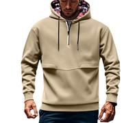Wmmner Felpe con Cappuccio e Zip a 1/4 da Uomo Felpa Casual Alla Moda con Cappuccio e Zip a 1/4 2025 Inverno Autunno Maglie a Maniche Lunghe/Felpa con Cappuccio e Zip a un Quarto da Uomo Color Cachi/3